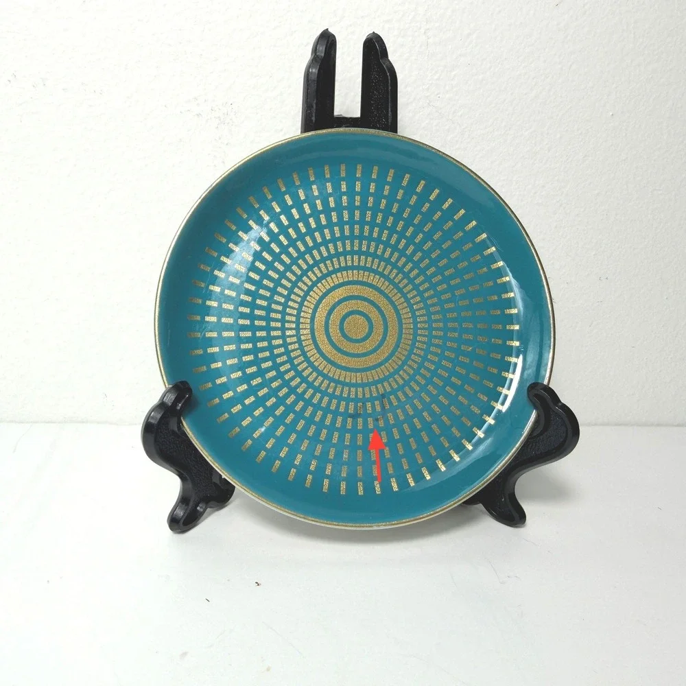 Jonathan Adler Santorini Mykonos Teal Gold Round Porcelain Trinket Dish 4.75